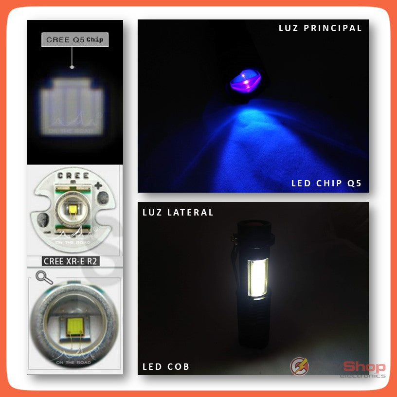 Mini linterna táctica con luz UV frontal y luz lateral COB blanca - foto 2
