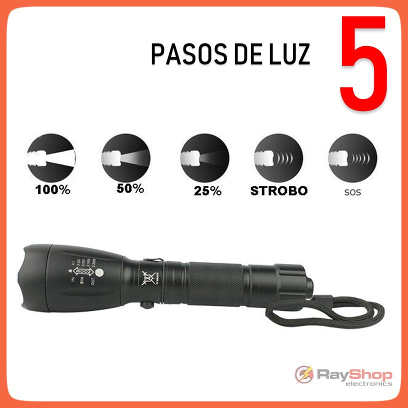 Linterna táctica de aluminio 3000 lúmenes LED T6 con zoom (T52T6) - foto 2