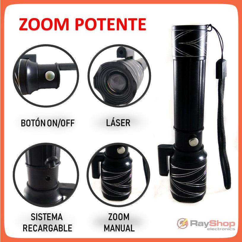 Linterna táctica de 3000 lúmenes con zoom, apuntador láser y brújula - foto 3