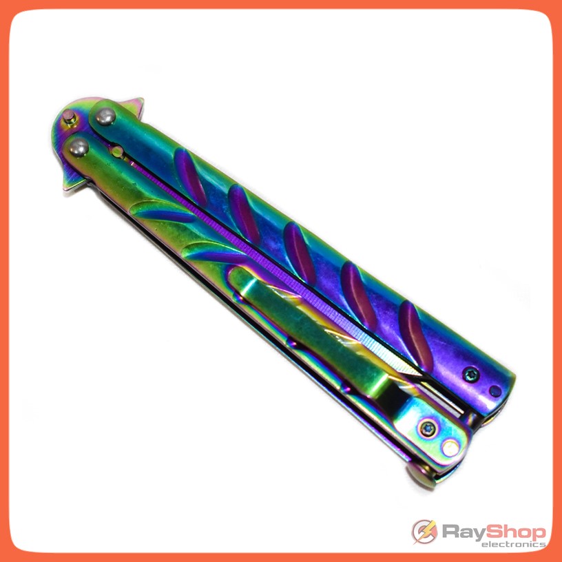 Navaja mariposa balisong tornasol de acero inoxidable con clip - foto 2