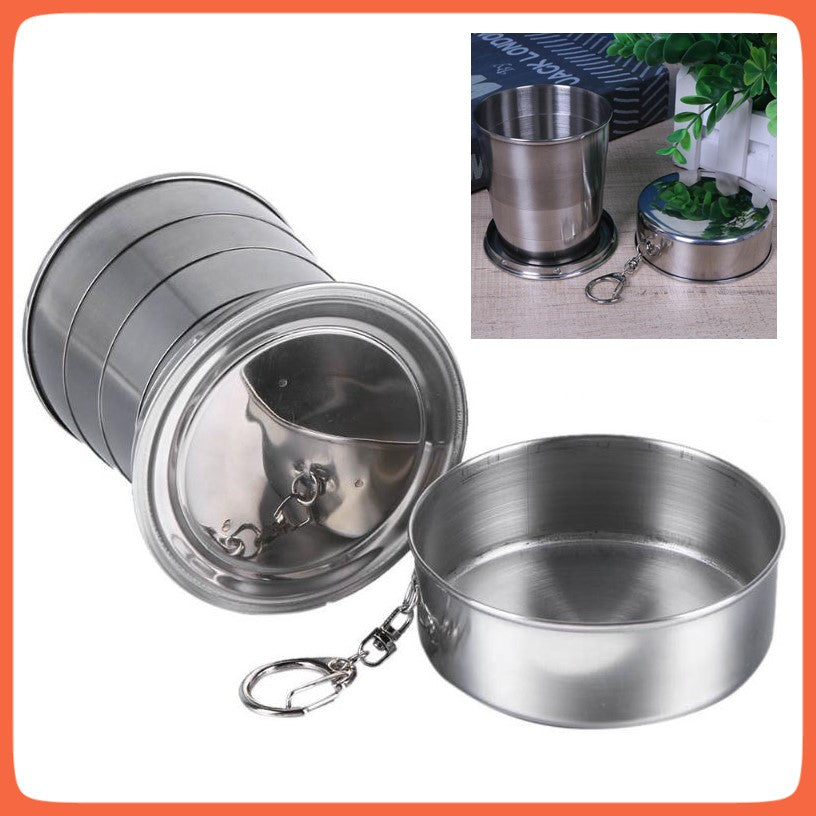 Vaso plegable de acero inoxidable de 250 ml para llavero - foto 3