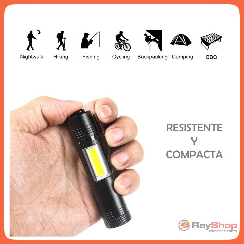 Mini lámpara táctica 2 en 1 con zoom, clip y barra COB, 1200 lúmenes - foto 2