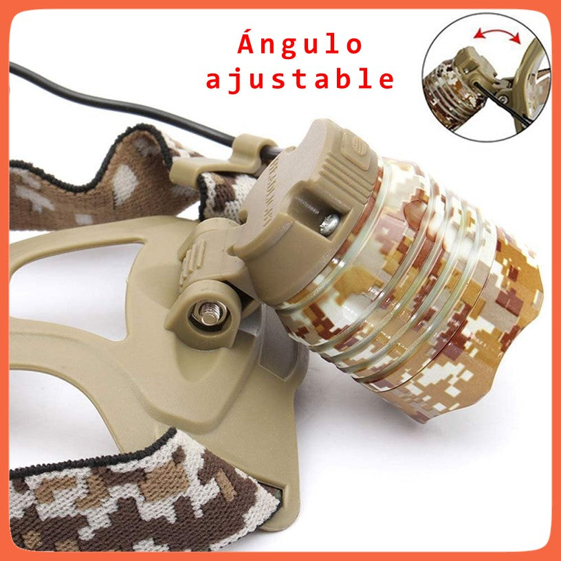 Lámpara frontal táctica camuflada con LED T6, 5 modos y 2 pilas 18650 (DT45) - foto 4