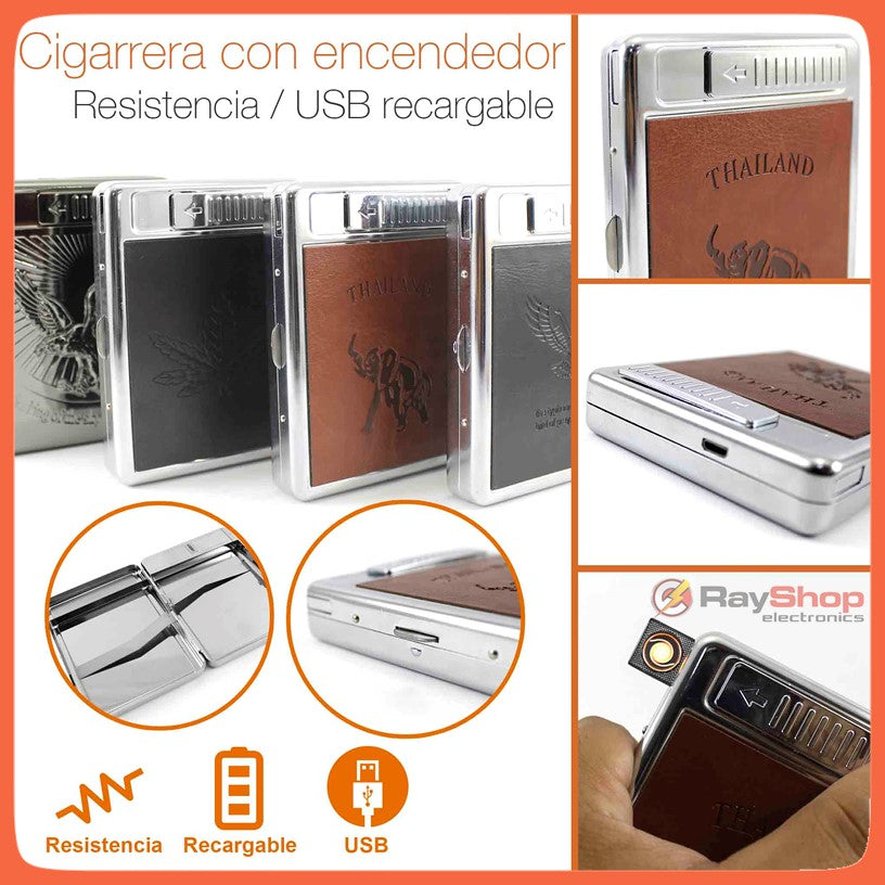 Cigarrera recargable con encendedor USB para 20 cigarros, varios diseños - foto 4
