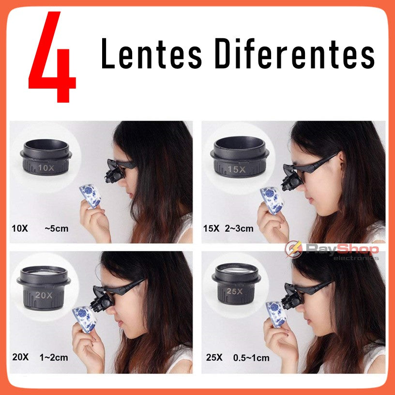 Lentes con lupa y luz LED, 4 aumentos intercambiables para reparación - foto 4