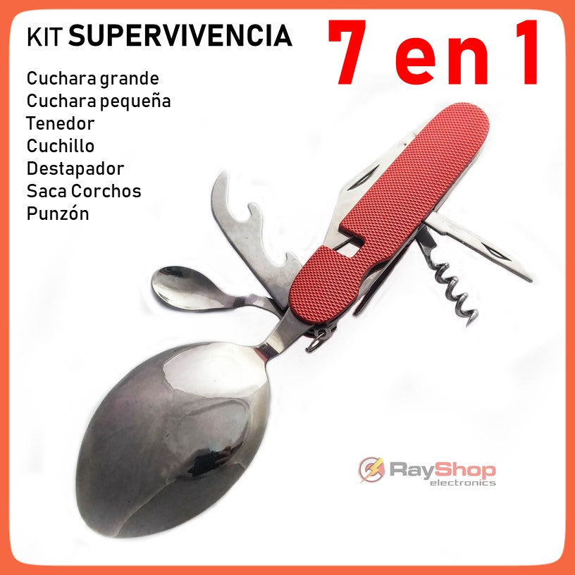 Cubiertos plegables 7 en 1 de acero inoxidable para camping (A107G) - foto 2
