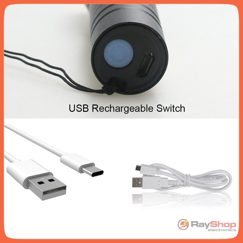 Mini linterna táctica recargable con zoom y luz lateral COB - foto 3