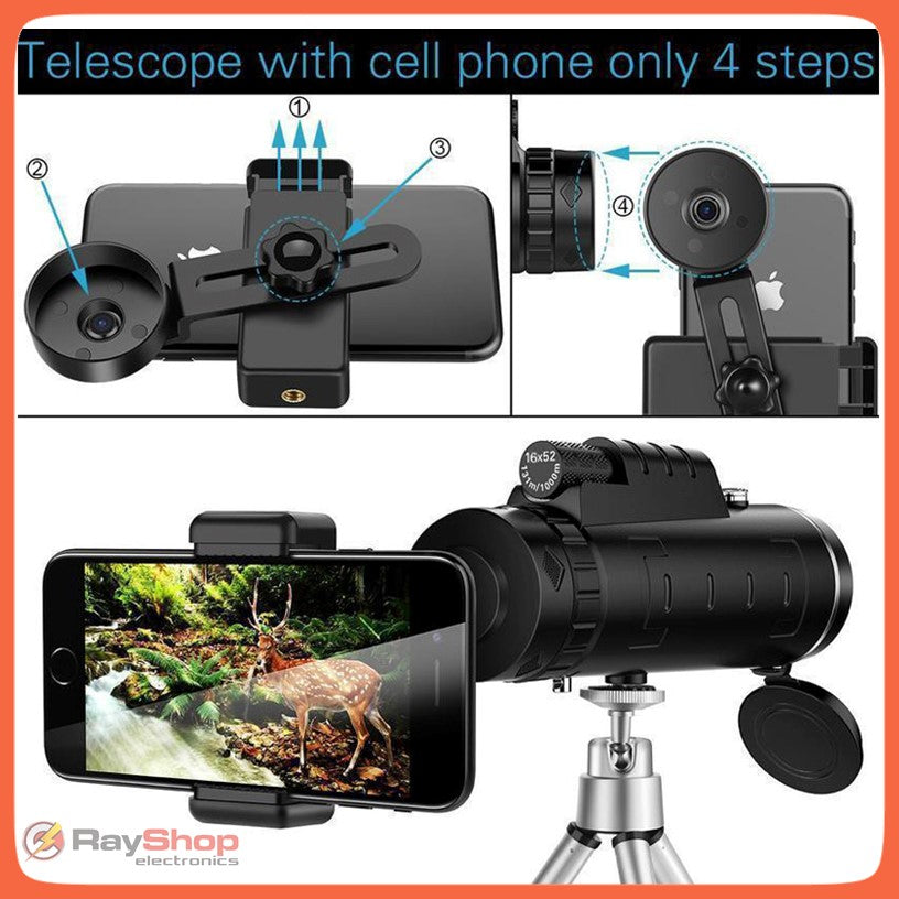 Monocular telescopio 40x60 con brújula, trípode y soporte para celular - foto 4