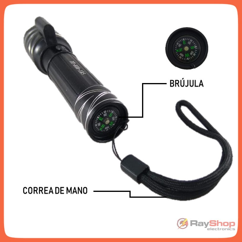 Linterna táctica de 3000 lúmenes con zoom, apuntador láser y brújula - foto 4
