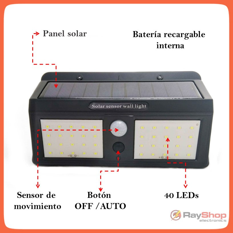 Lámpara solar de pared con 40 LED y sensor de movimiento (L008) - foto 4