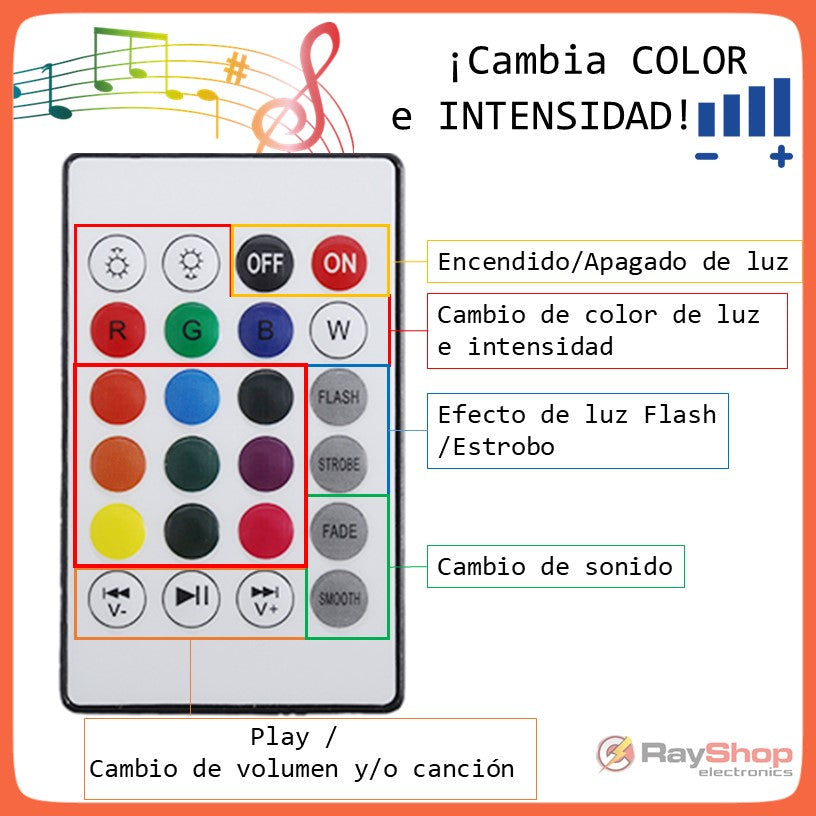 Foco con bocina Bluetooth y luz LED multicolor RGB con control remoto L001 - foto 2