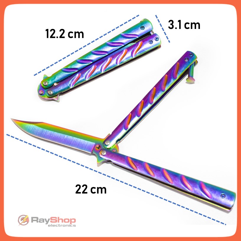 Navaja mariposa balisong tornasol de acero inoxidable con clip - foto 3