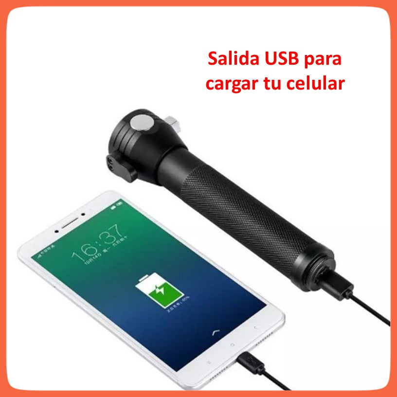 Linterna táctica solar con sirena de 120 dB, rompe vidrios y corta soga (DT342) - foto 4