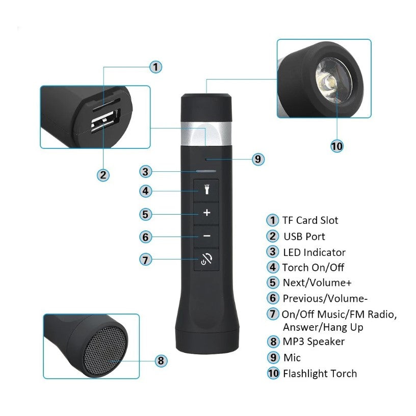 Bocina Bluetooth 7 en 1 con lámpara, radio FM, microSD y power bank (DT276) - foto 4