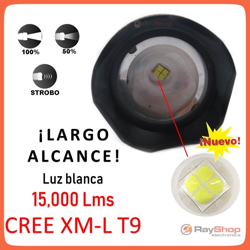 Lámpara táctica T9 de 15,000 lúmenes con zoom y largo alcance, DT287 - foto 3