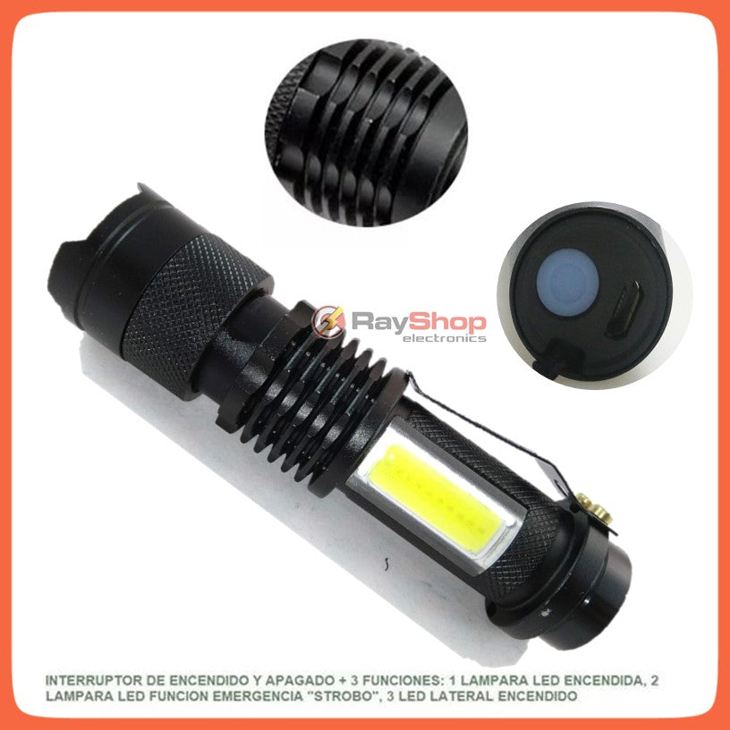 Mini lámpara táctica de 1200 lúmenes con clip y luz lateral COB - foto 3