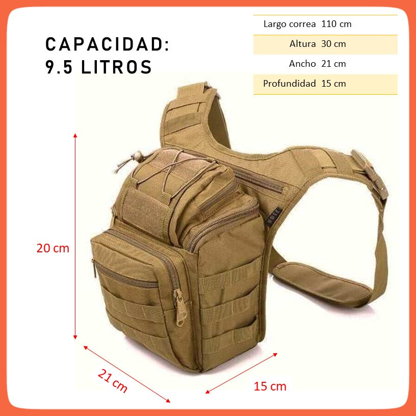 Cangurera táctica tipo pechera de 9.5 litros con múltiples compartimentos - foto 5