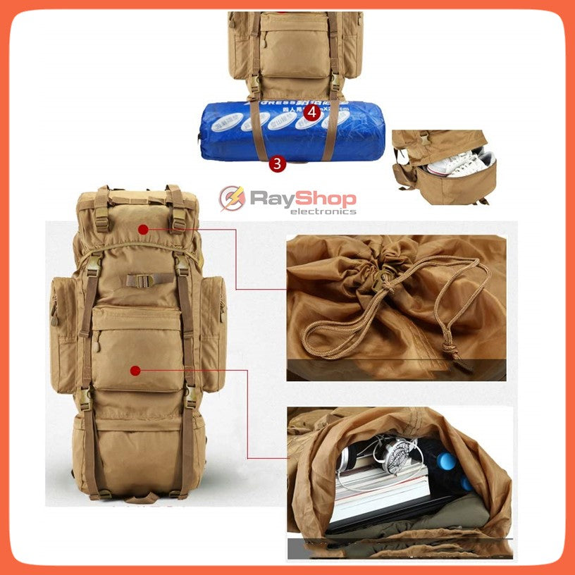 Mochila táctica de 65 litros con estructura de aluminio y funda de lluvia - foto 3