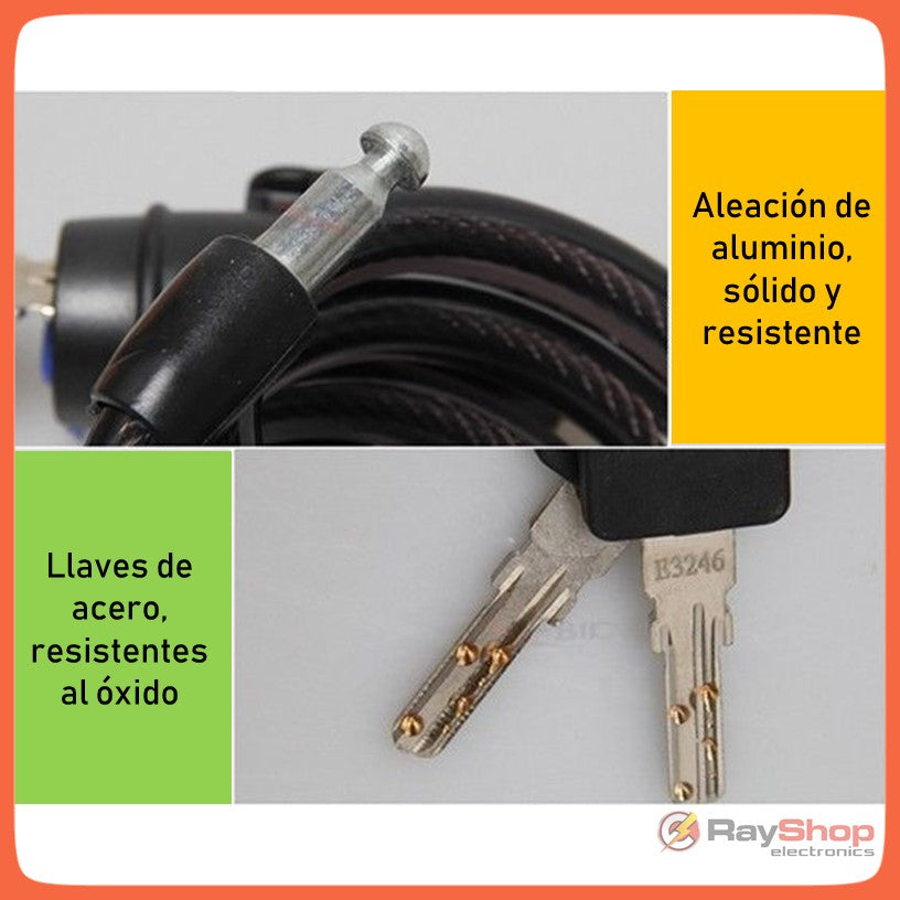 Candado de cable de 1.2 m para bici y moto, con soporte y llaves - foto 5