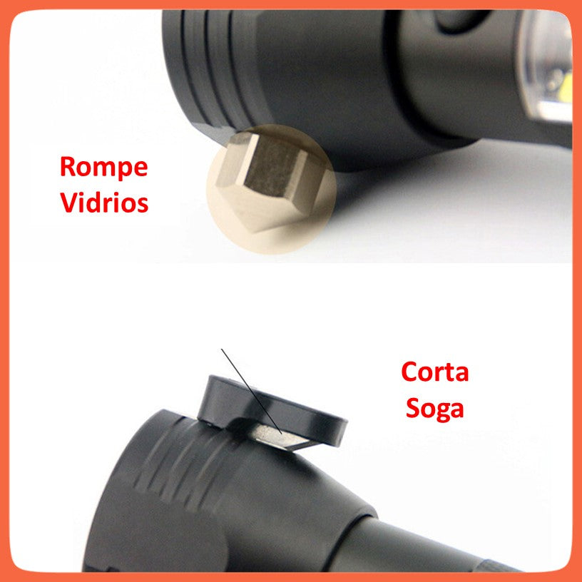Linterna táctica solar con sirena de 120 dB, rompe vidrios y corta soga (DT342) - foto 5
