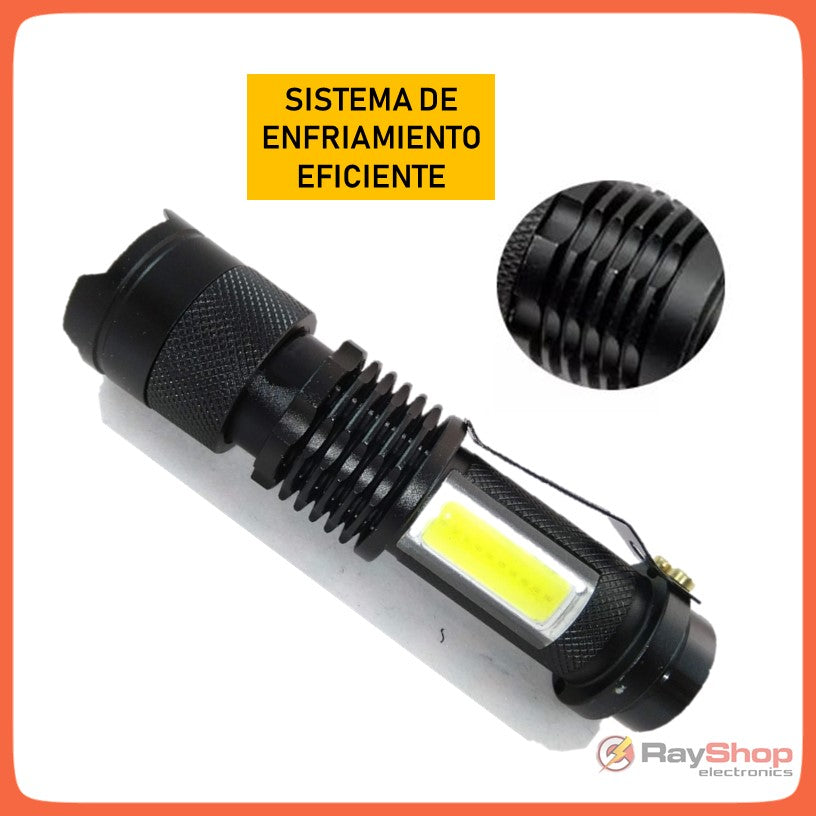 Mini linterna táctica con luz UV frontal y luz lateral COB blanca - foto 3