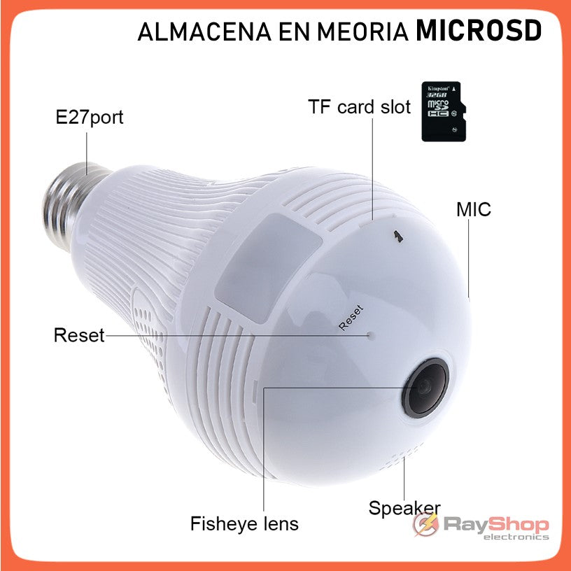 Cámara Wi-Fi tipo foco panorámica con micrófono y detección de movimiento - foto 3