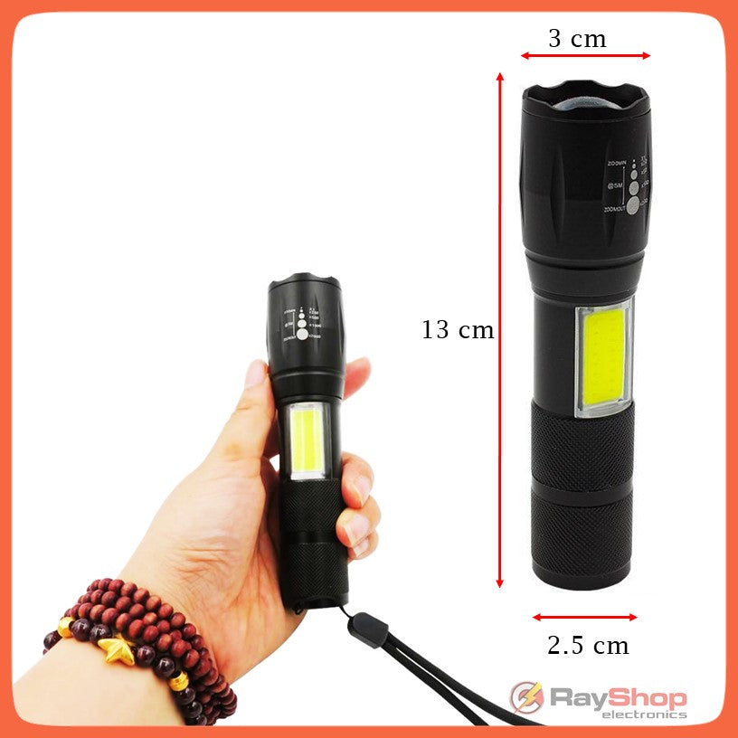 Mini linterna táctica recargable con zoom y luz lateral COB - foto 4