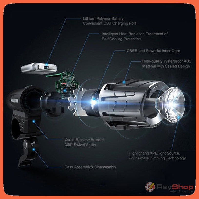 Luz para bicicleta recargable de 320 lúmenes con base giratoria 360° (T2256) - foto 5