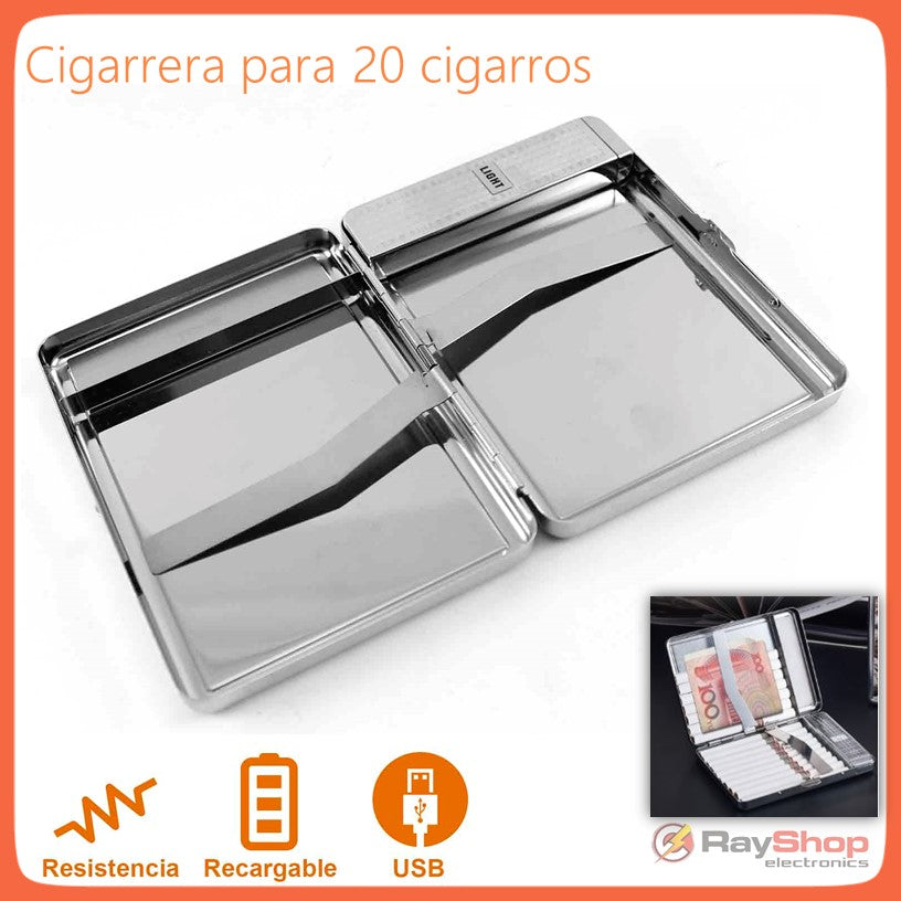 Cigarrera recargable con encendedor USB para 20 cigarros, varios diseños - foto 5
