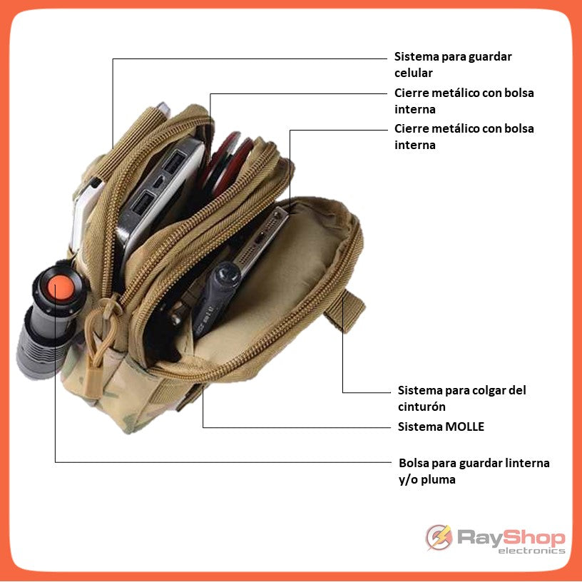 Bolsa táctica para celular con sistema Molle en nylon 600D - foto 3