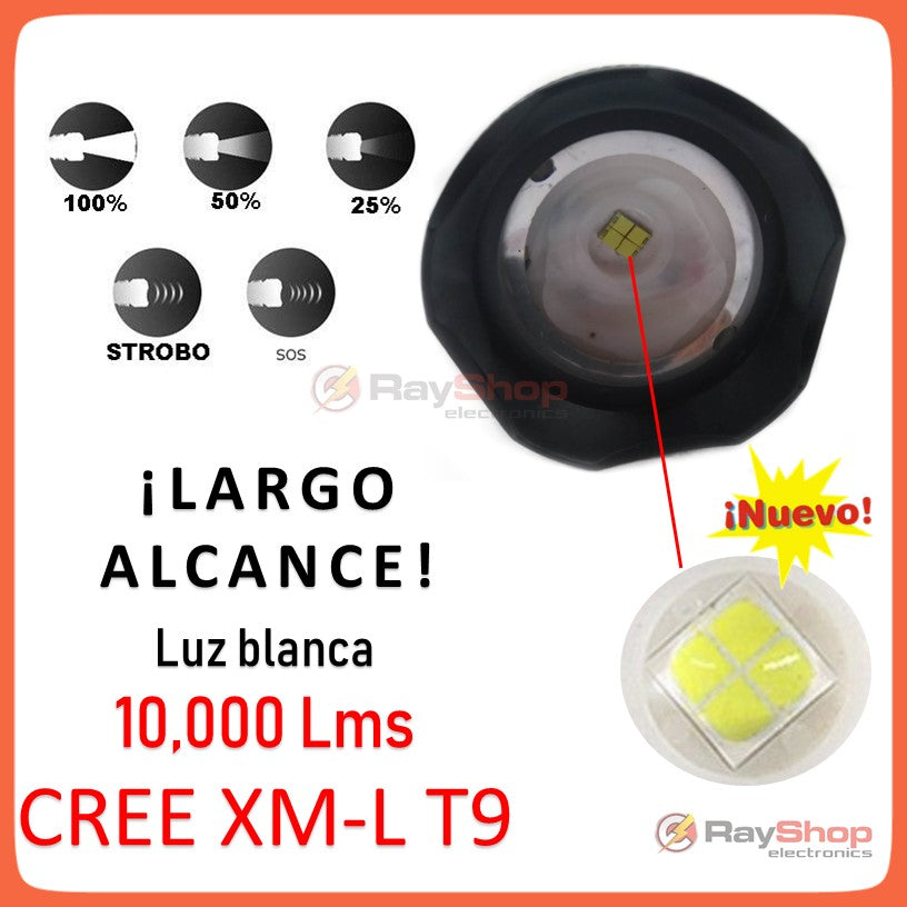 Linterna táctica LED T9 de largo alcance con batería 26650 y zoom (DT12) - foto 3