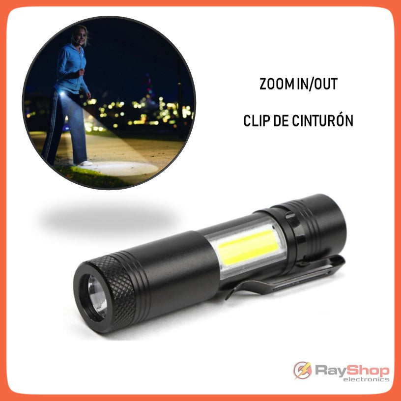 Mini lámpara táctica 2 en 1 con zoom, clip y barra COB, 1200 lúmenes - foto 3