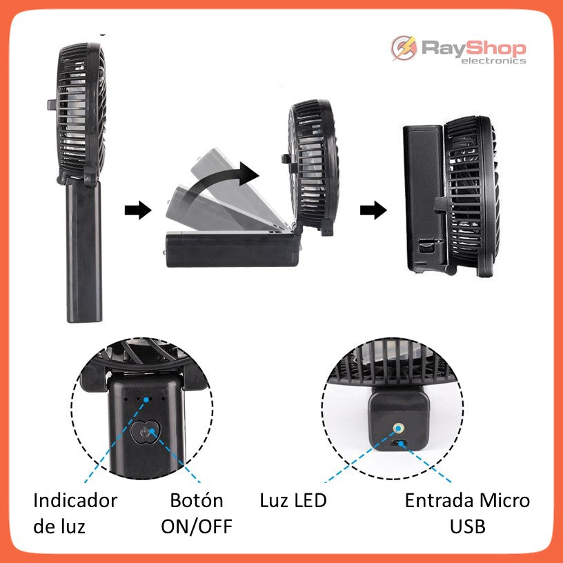Ventilador de mano portátil recargable con 3 velocidades y USB - foto 4