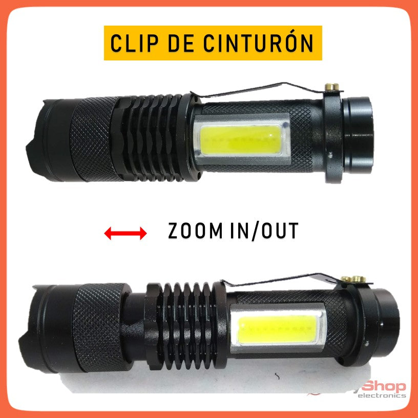 Mini lámpara táctica de 1200 lúmenes con clip y luz lateral COB - foto 4
