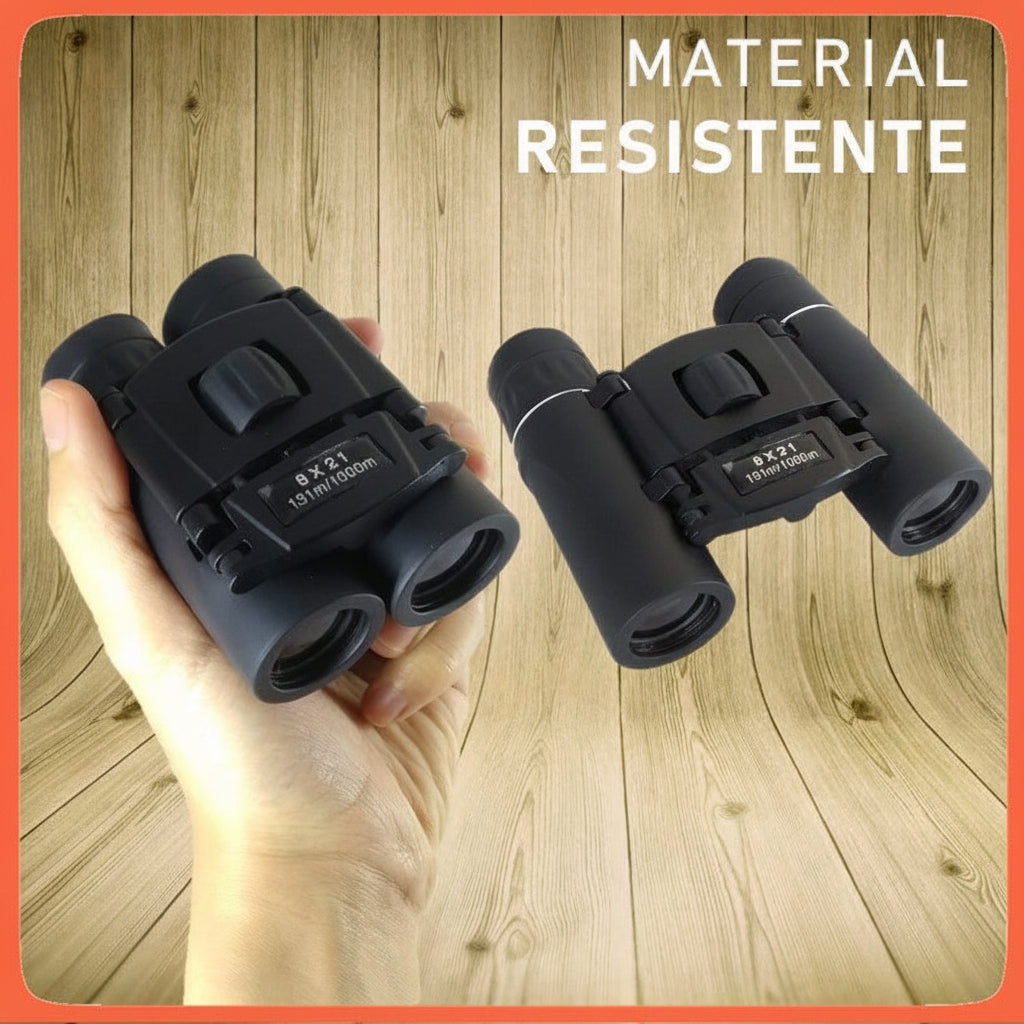 Binoculares compactos 8x21 con funda, correa y paño