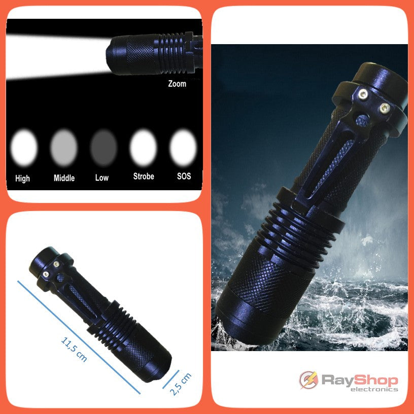 Mini lámpara táctica LED T6 de 2500 lúmenes con luz azul y soporte para bici - foto 5
