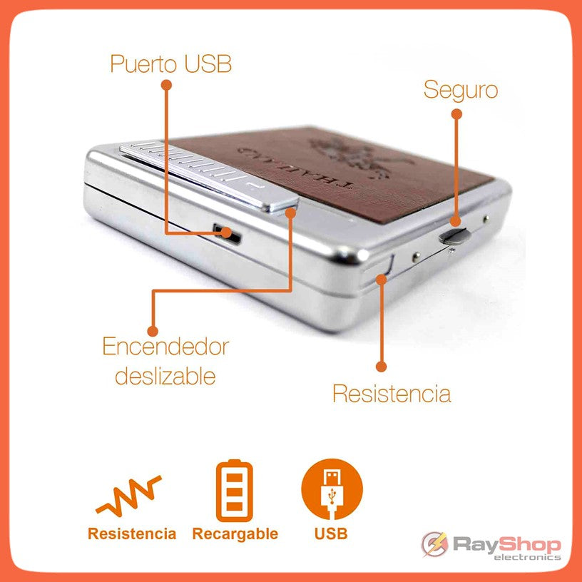 Cigarrera recargable con encendedor USB para 20 cigarros, varios diseños - foto 6