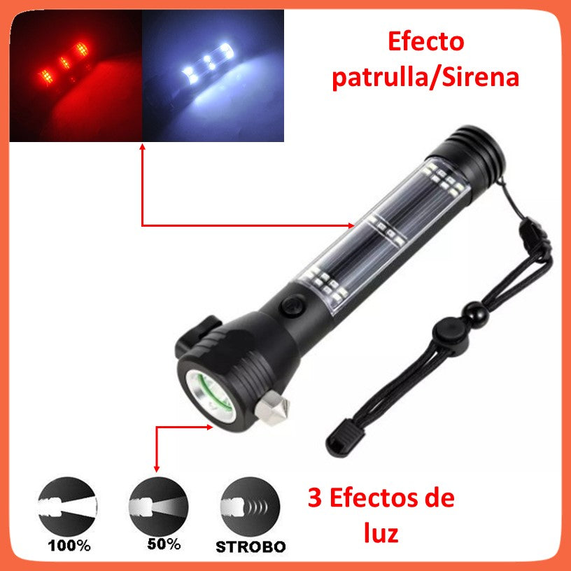 Linterna táctica solar con sirena de 120 dB, rompe vidrios y corta soga (DT342) - foto 6