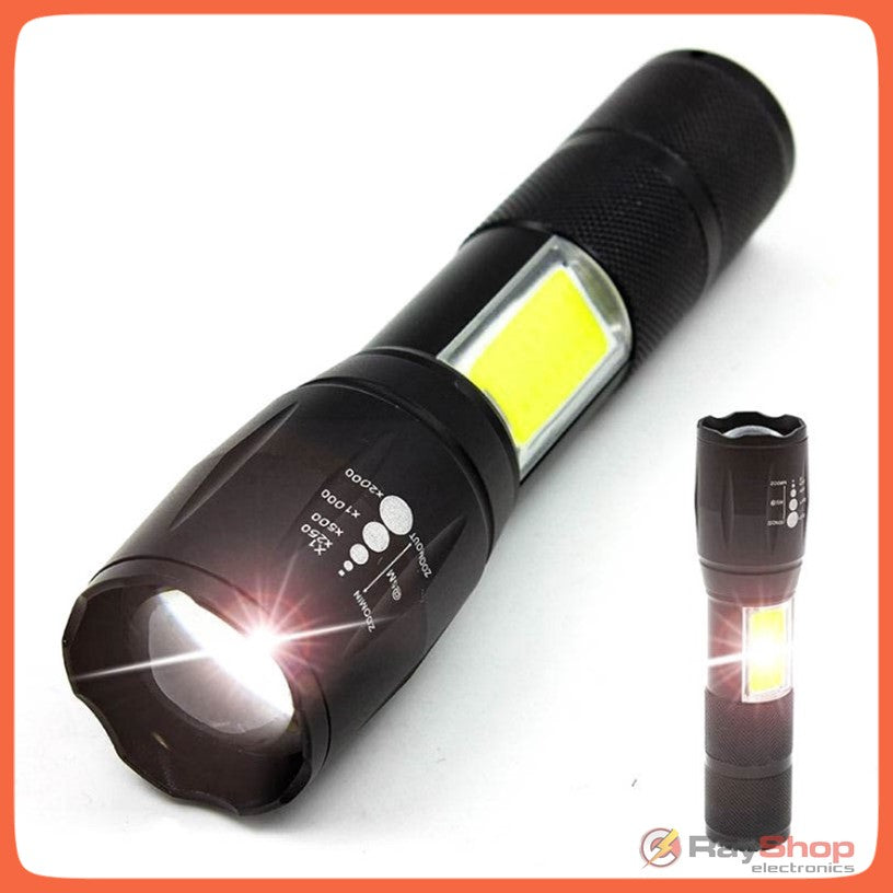 Mini linterna táctica recargable con zoom y luz lateral COB - foto 5