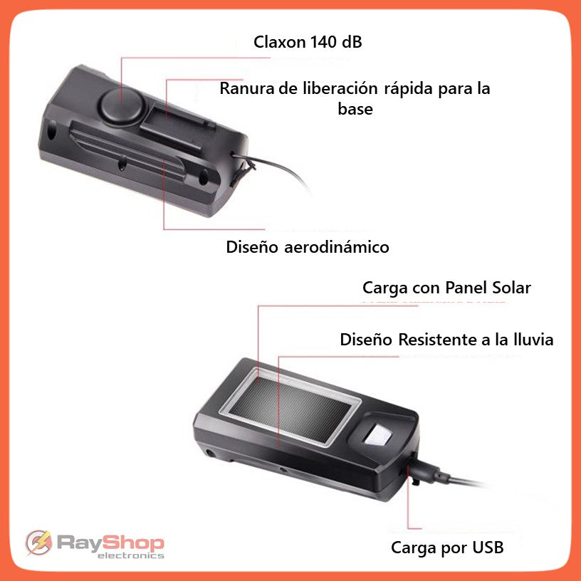 Luz solar para bici con claxon de 140 dB y 5 tonos (T316) - foto 6