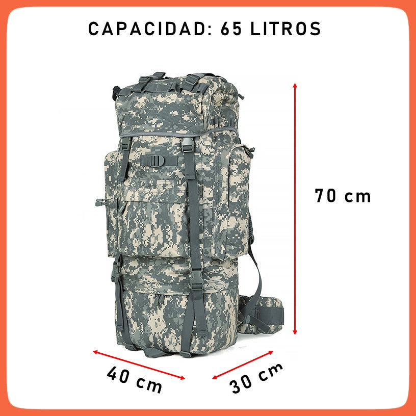 Mochila táctica de 65 litros con estructura de aluminio y funda de lluvia - foto 6