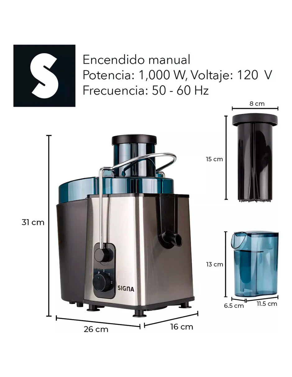 Extractor De Jugos Eléctrico 2 Velocidades Jarra 500ml 1000w Color Plateado