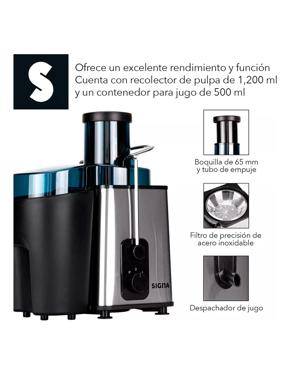 Extractor De Jugos Eléctrico 2 Velocidades Jarra 500ml 1000w Color Plateado