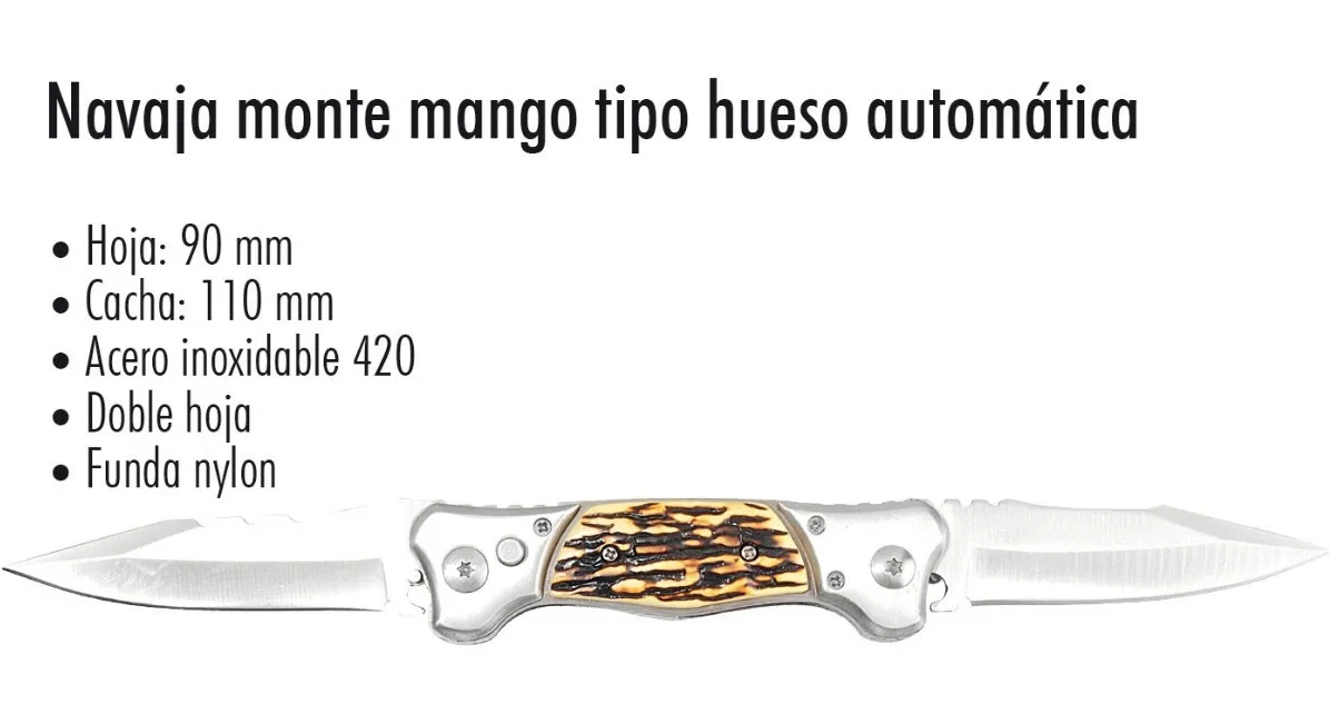 Navaja de doble hoja con mango tipo hueso y funda de nailon F103 - foto 2