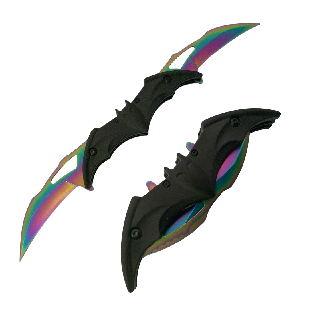 Navaja doble estilo Batman en tornasol o negro F138-T