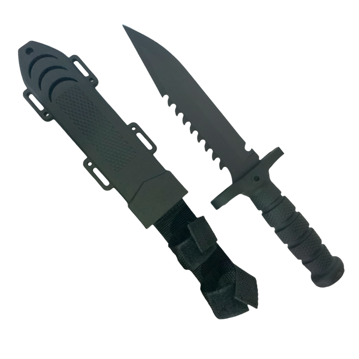 Cuchillo largo estilo Rambo de 32 cm con funda y hoja con sierra - foto 3