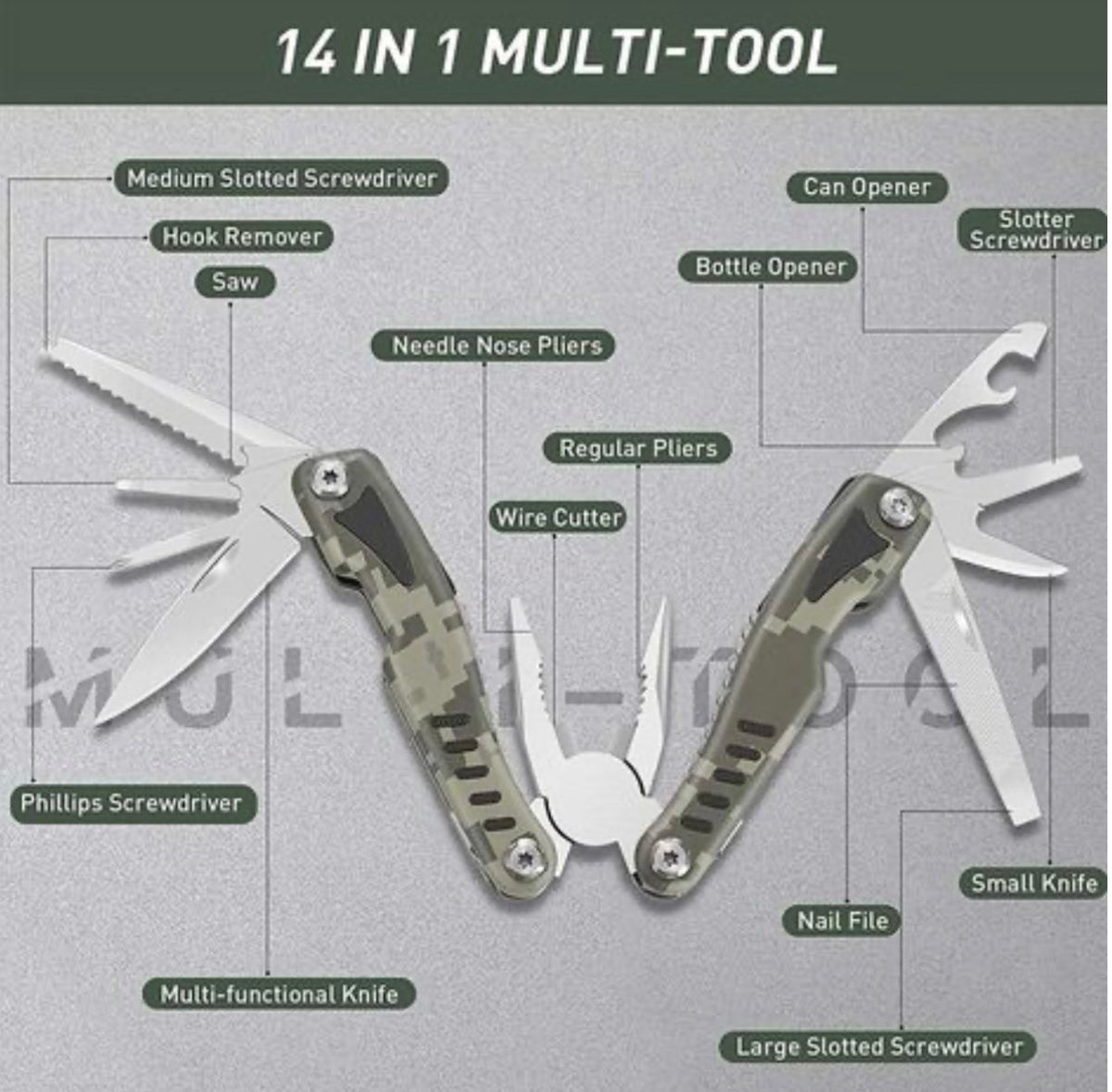 Pinza multiherramienta plegable 14 en 1, modelo F571 - foto 2