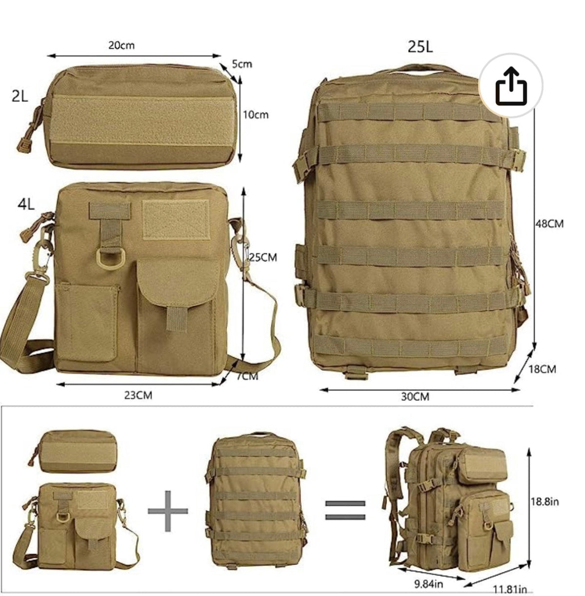 Mochila de 40 litros con mariconera de 4 litros, sistema MOLLE - foto 2