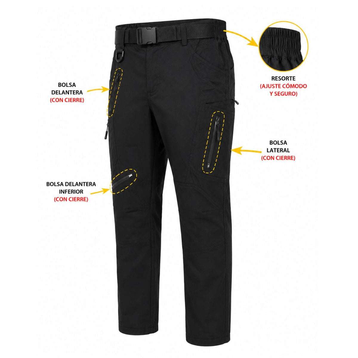 Pantalón táctico stretch con resorte lateral y bolsillos (G080K) - foto 2