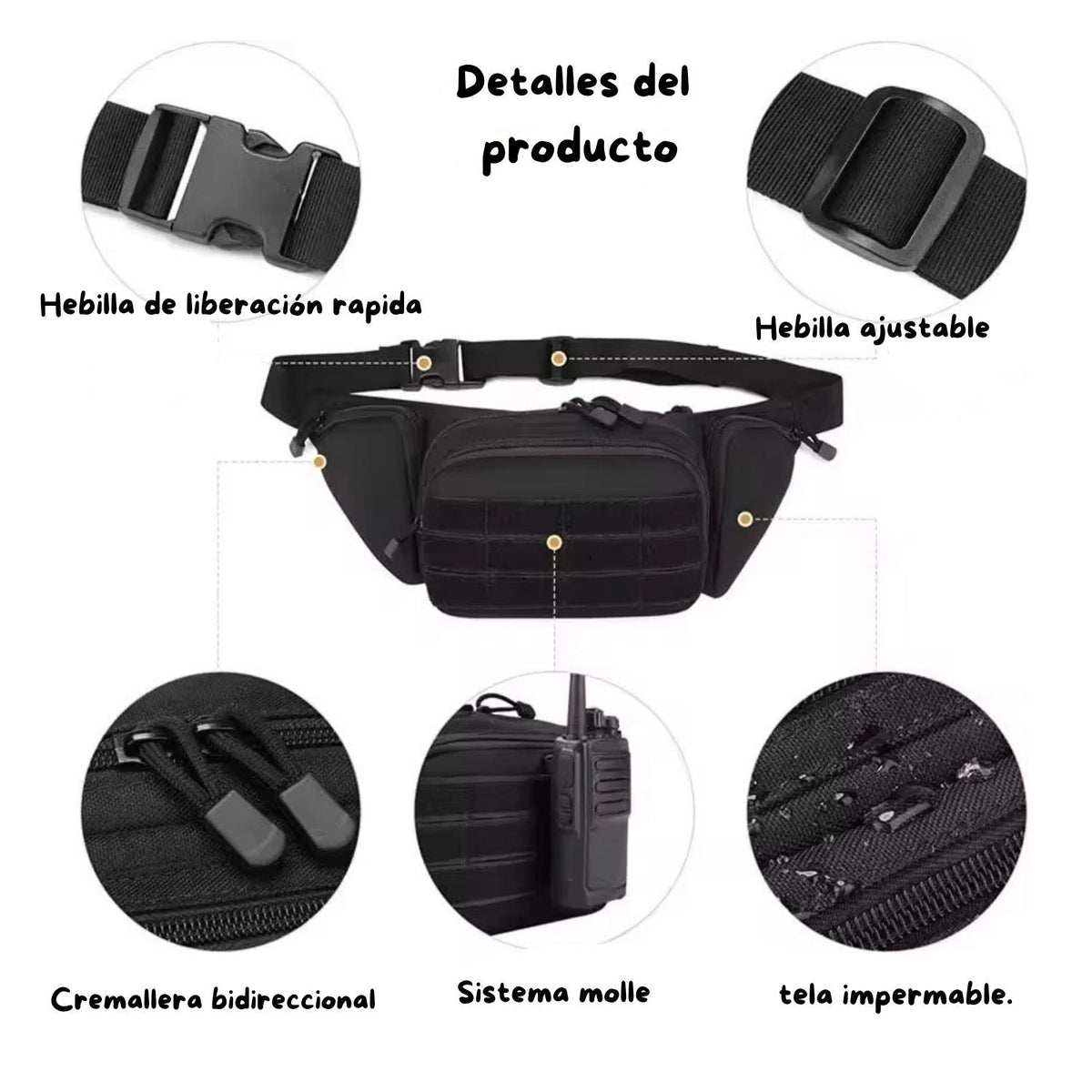 Riñonera táctica impermeable de 5.5 litros con cinco compartimentos - foto 2